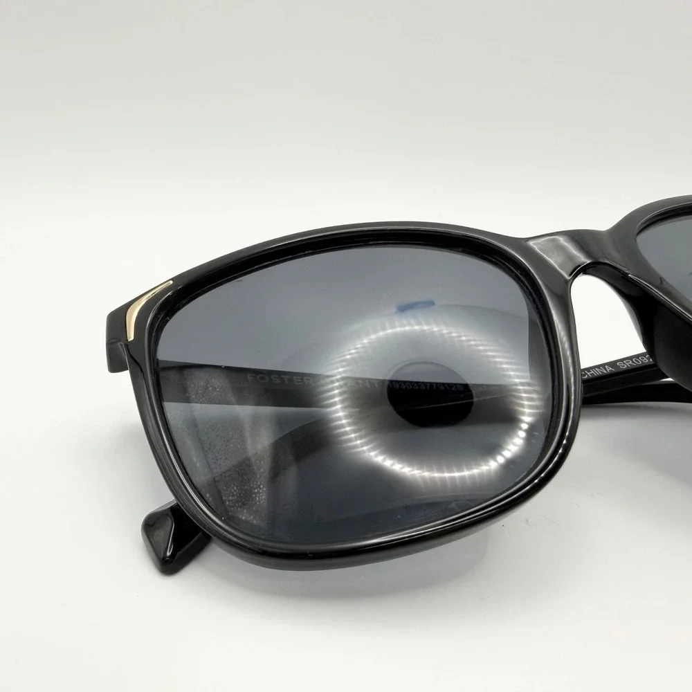 Foster Grant Black Square Sunglasses Gold Accents FG 26 512 BLK Women Oversized